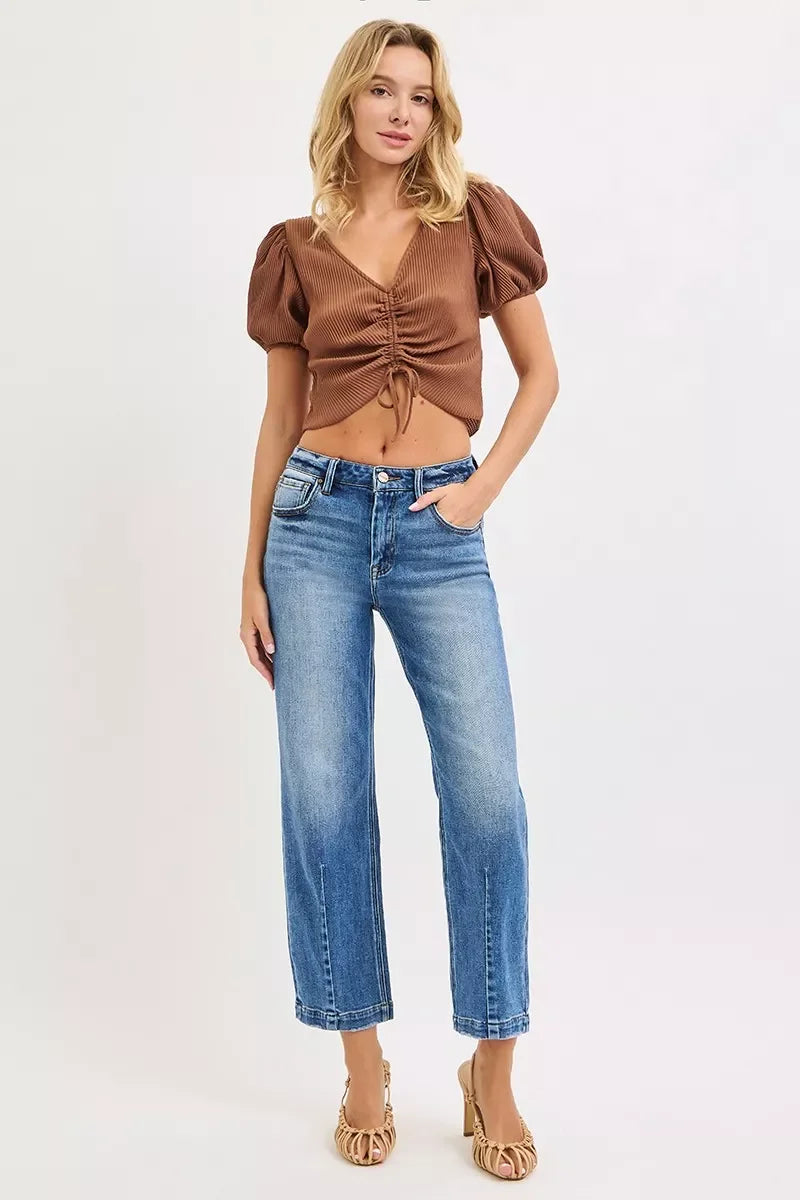 High Rise Crop Boyfriend Tapered Denim Jeans - Southern Shores Clothing