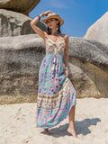 Tassel Floral Print Cami Dress Long Maxi Silhouette Style - Southern Shores Clothing