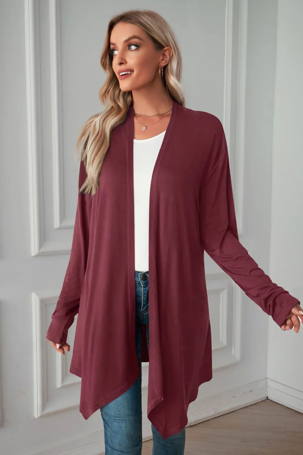 Open Front Long Sleeve Cardigan Solid Knit Casual - Southern Shores Clothing