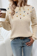 Embroidered Floral Round Neck Sweater For Everyday Wear - Southern Shores Clothing