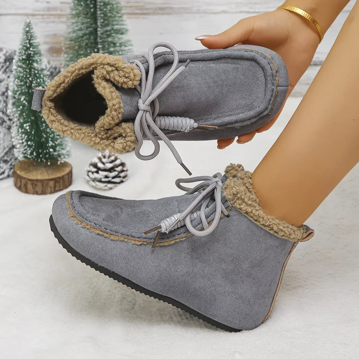 Plush Lined Fluff Suede Ankle Boots With Flat Heel - Southern Shores Clothing