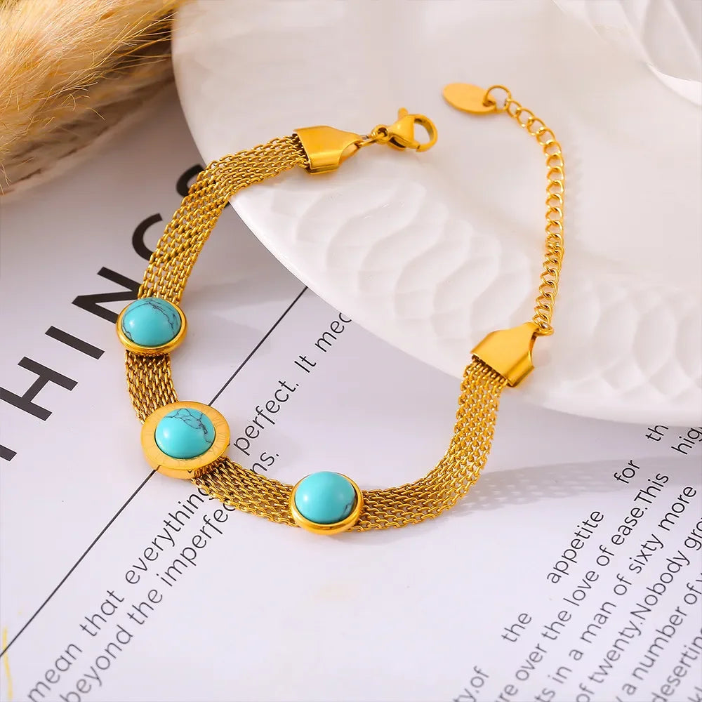 Inlaid Titanium Steel Bracelet With Turquoise Inlays - Southern Shores Clothing