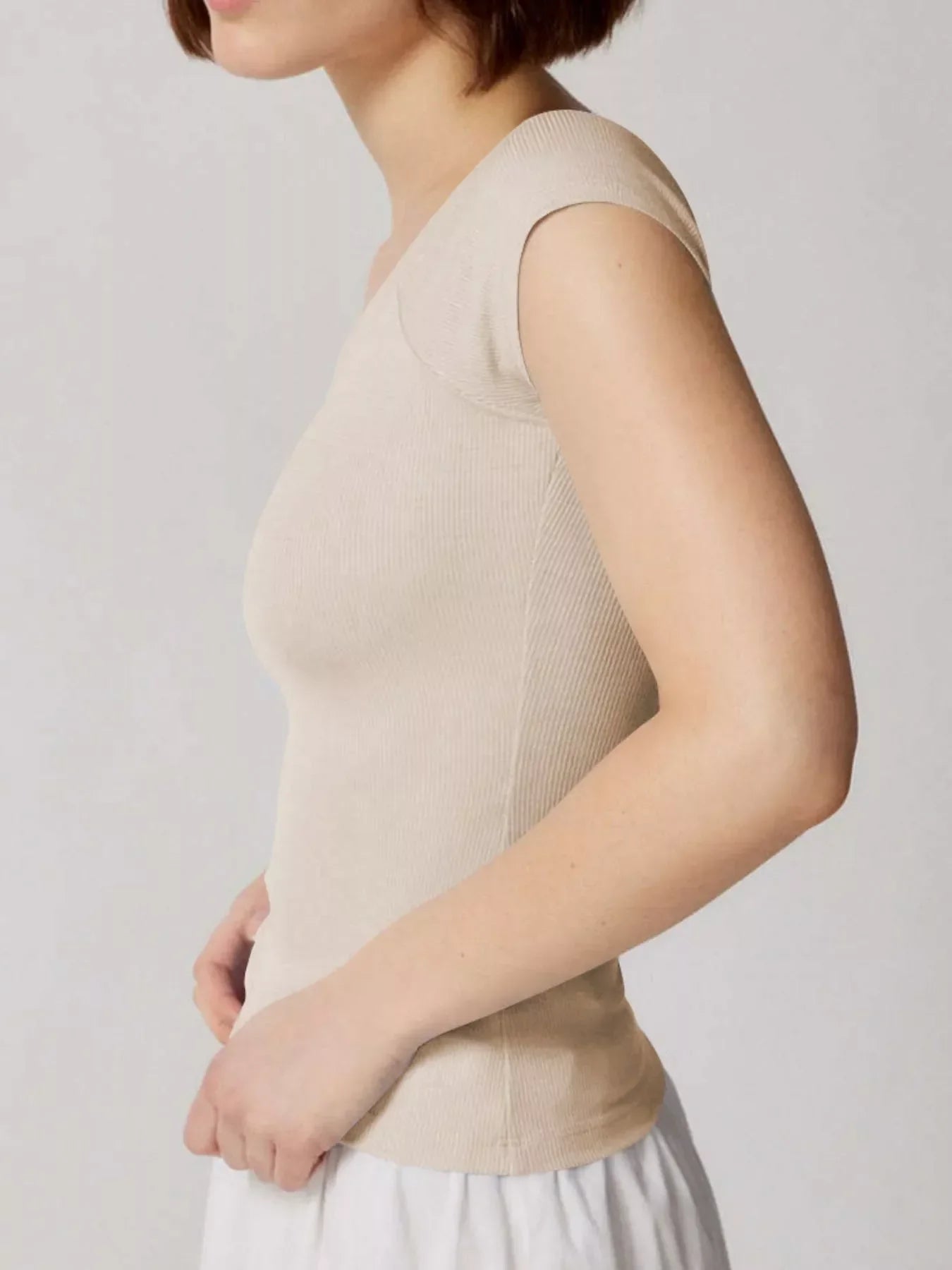 Ribbed V-Neck Cap Sleeve Fitted T-Shirt - Southern Shores Clothing