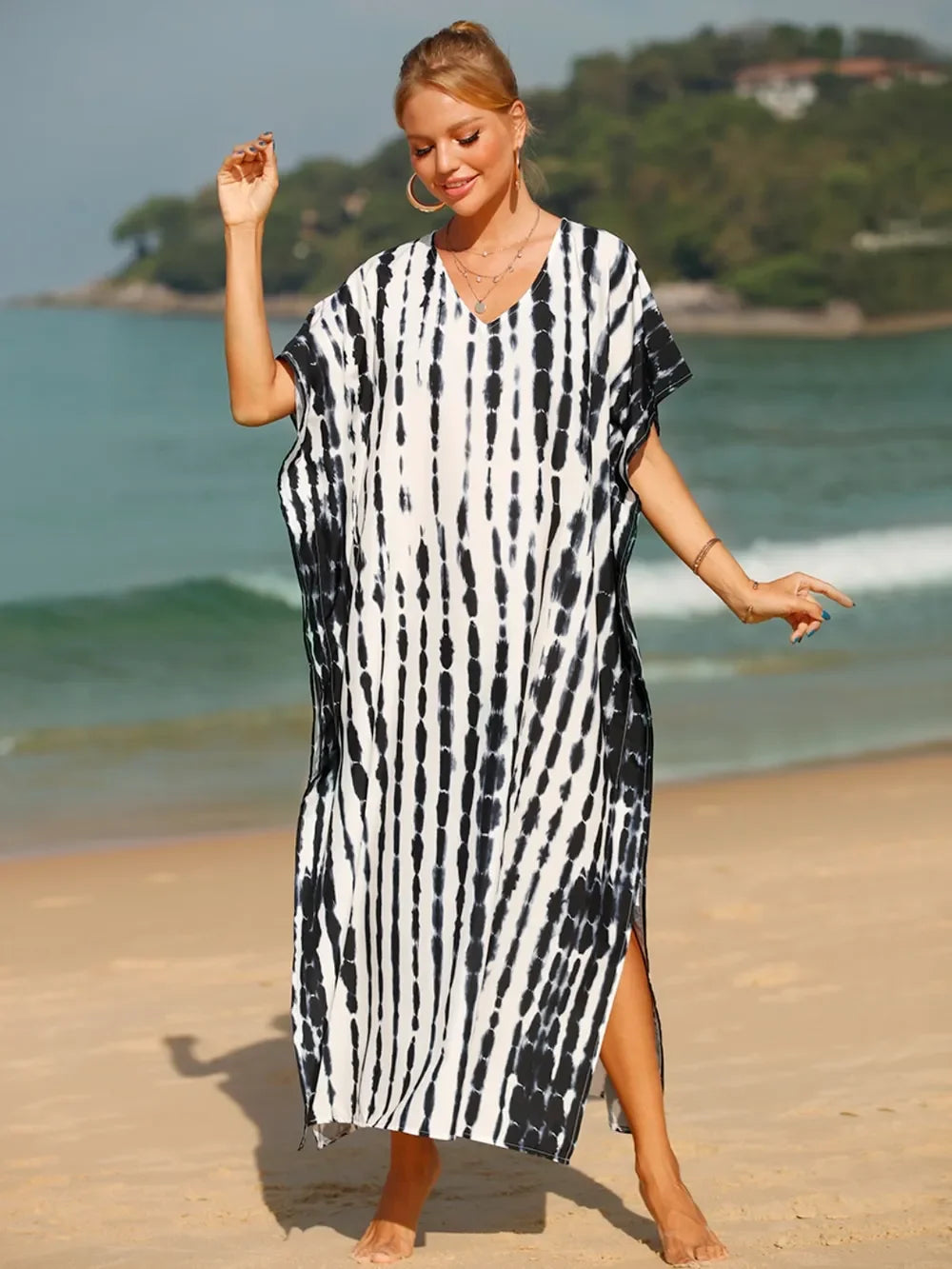 Tie-Dye V-Neck One Size Swim Cover-Up Beachwear - Southern Shores Clothing