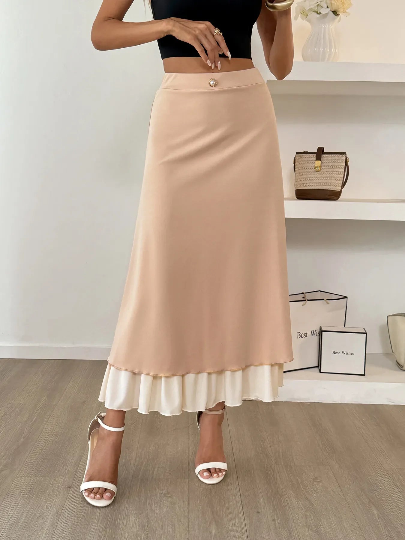 Versatile Layered Midi Skirt With Contrast Hem - Southern Shores Clothing