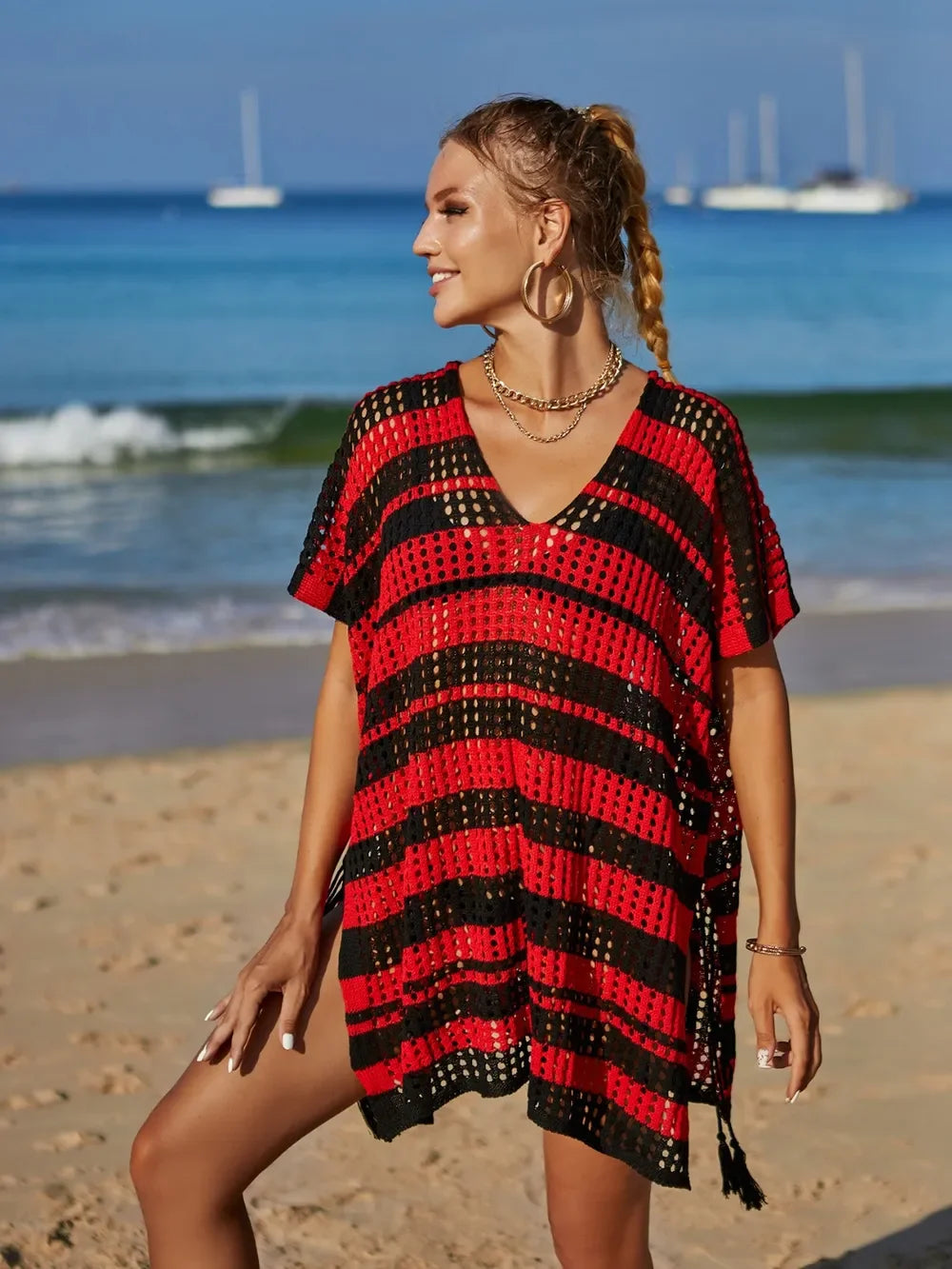 Angel Wings Striped V-Neck Cover Up One Size - Southern Shores Clothing