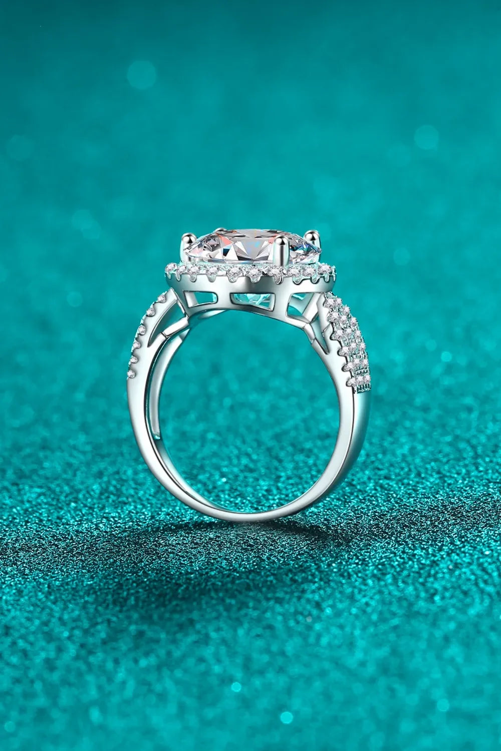 5 Carat Moissanite Sterling Silver Ring Pave Halo - Southern Shores Clothing
