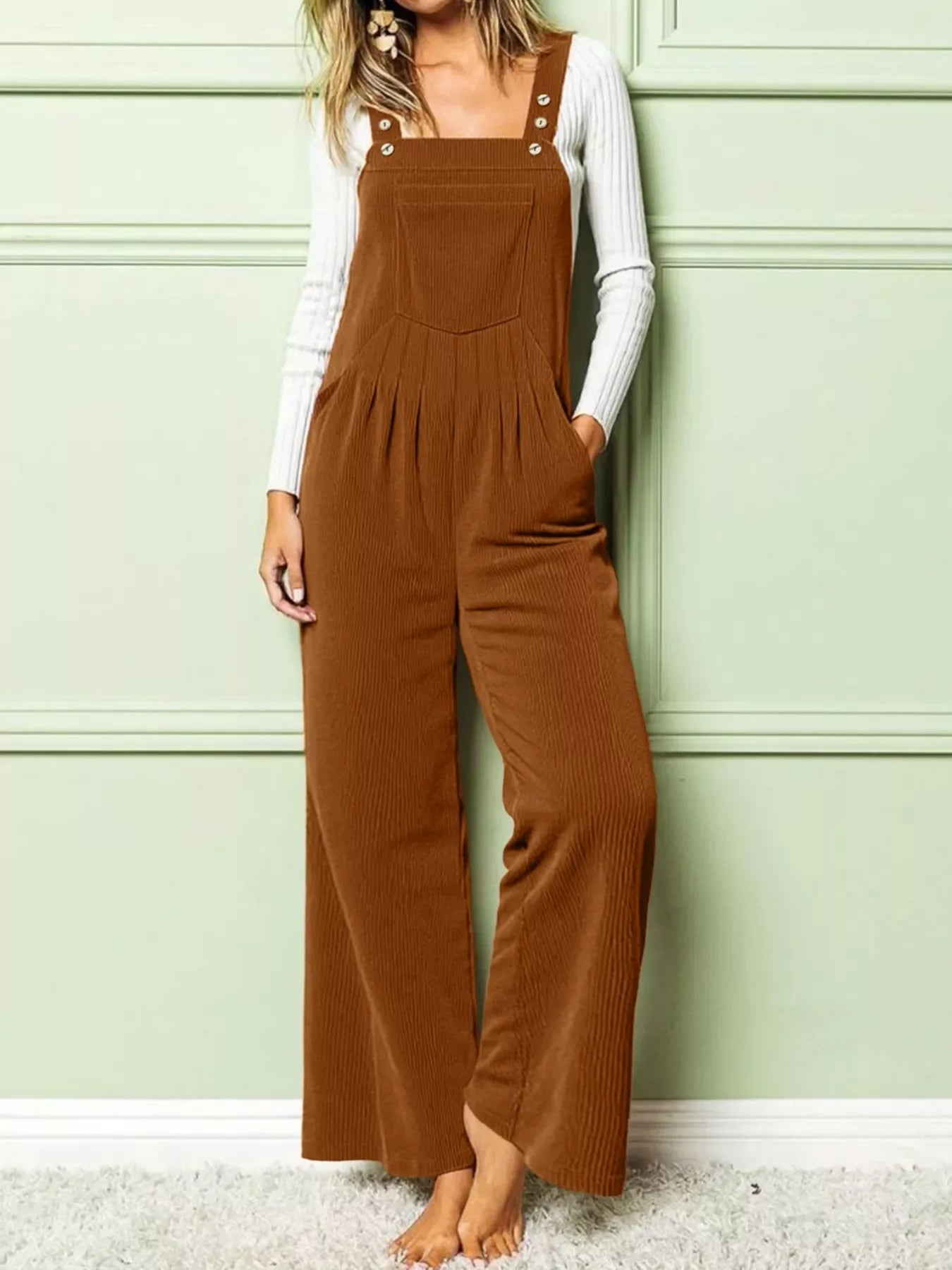 Front Ruched Wide Leg Jumpsuit With Pockets - Southern Shores Clothing