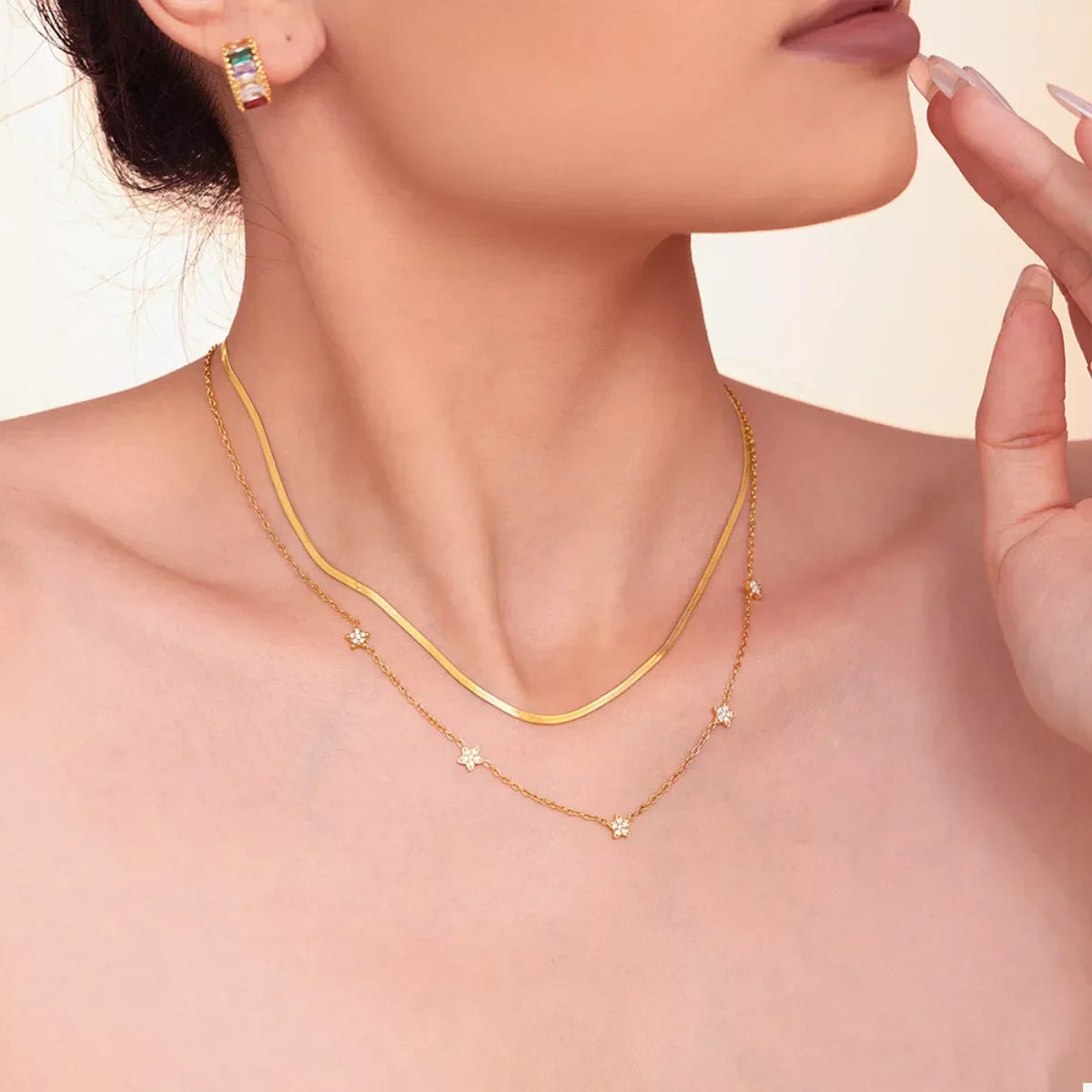 Two-Piece Zircon Necklace Set With Adjustable Chains - Southern Shores Clothing