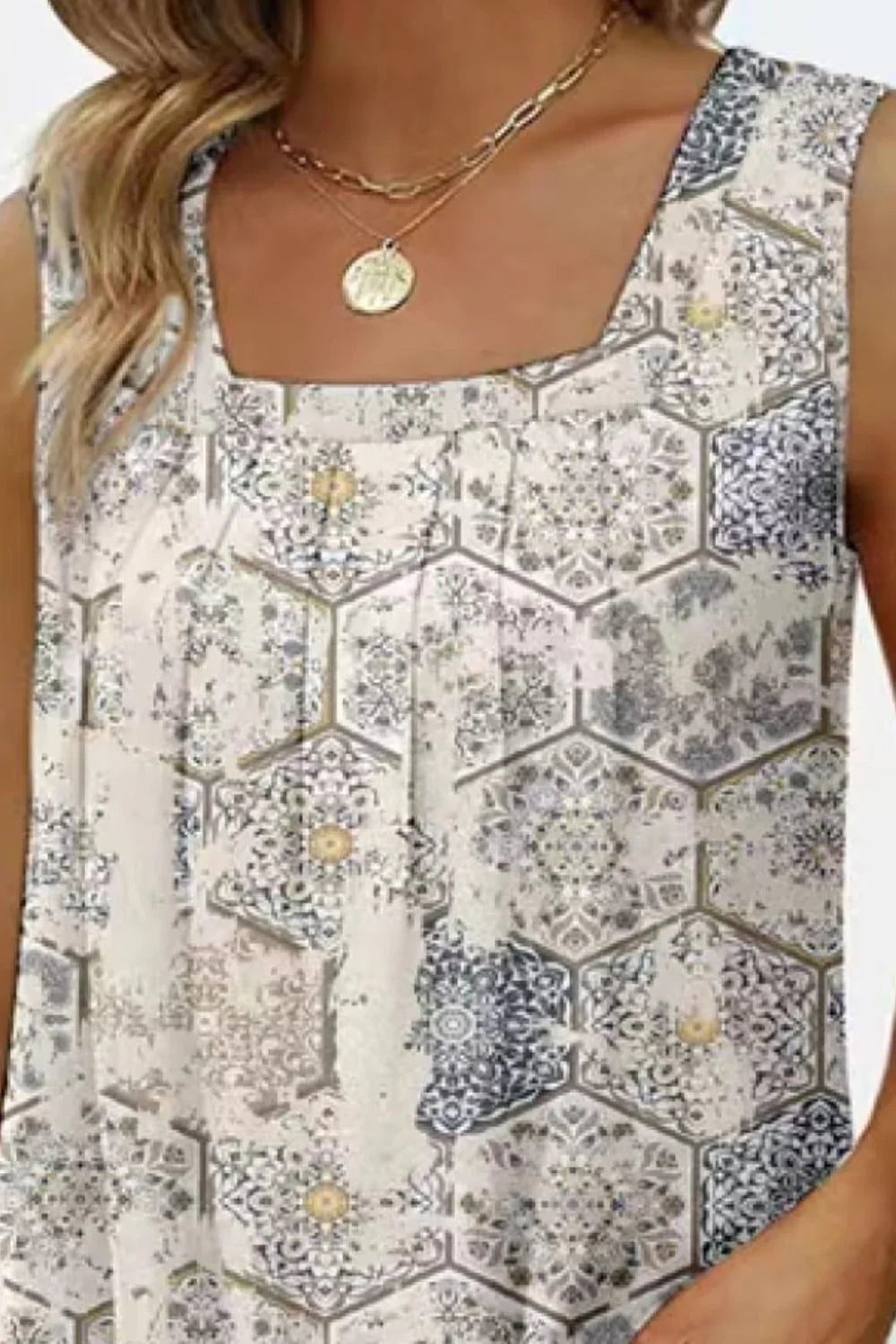 Printed Floral Square Neck Stretch Tank Top - Southern Shores Clothing