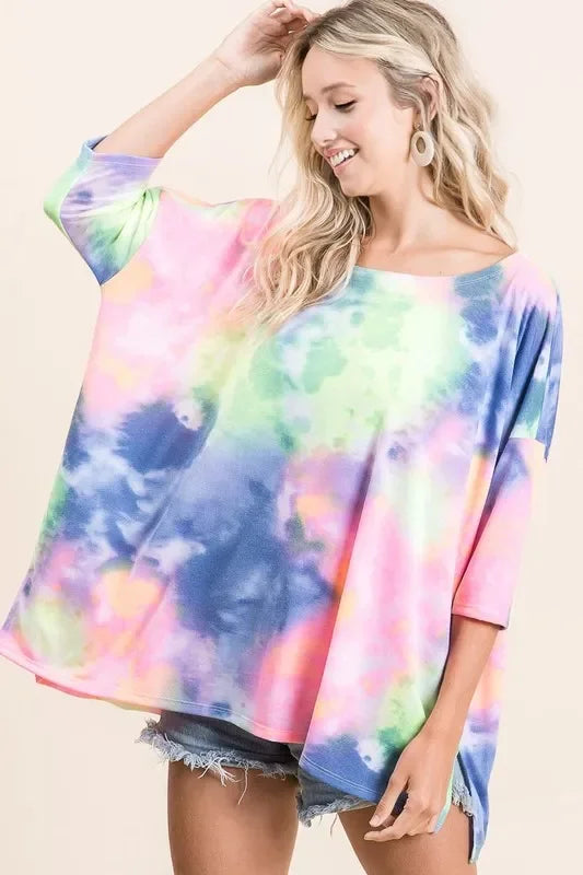 Tie Dye Print Low Gauge Knit Top For Layering - Southern Shores Clothing