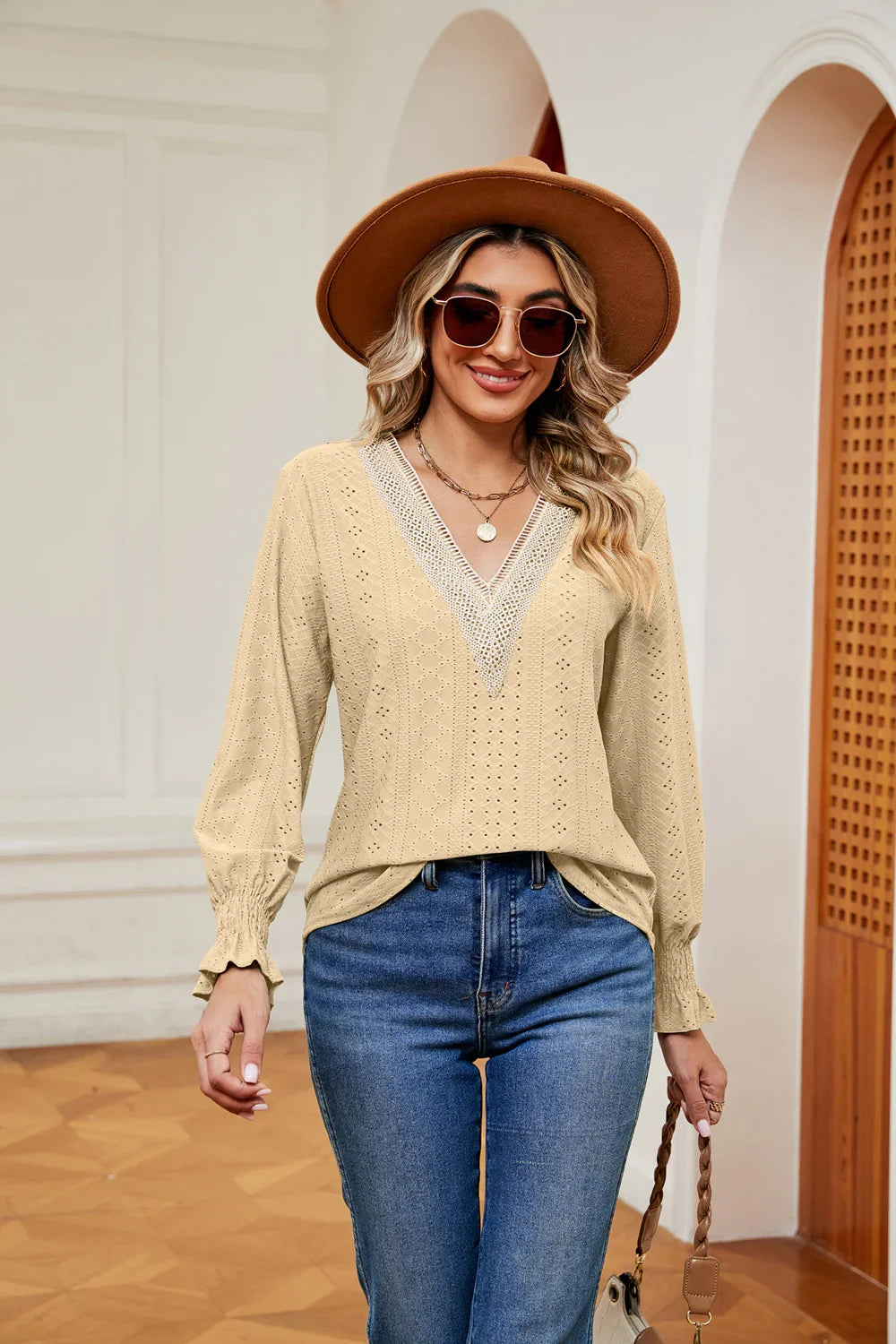 Southern Shores Clothing Slightly Stretchy Flounce Sleeve Blouse With Rayon Blend Fabric - Southern Shores Clothing