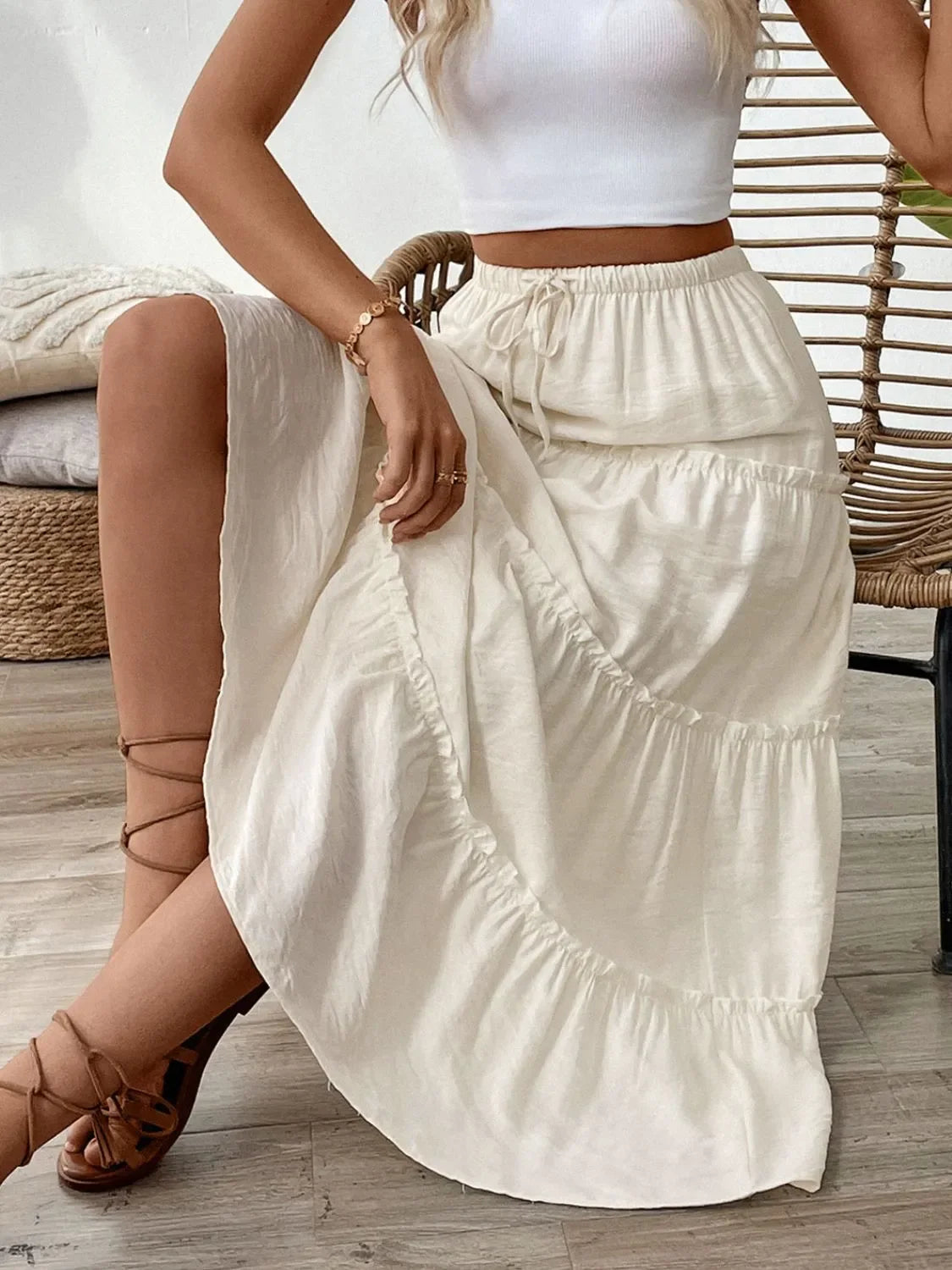 Drawstring Frill Tiered Skirt With Adjustable Waist - Southern Shores Clothing
