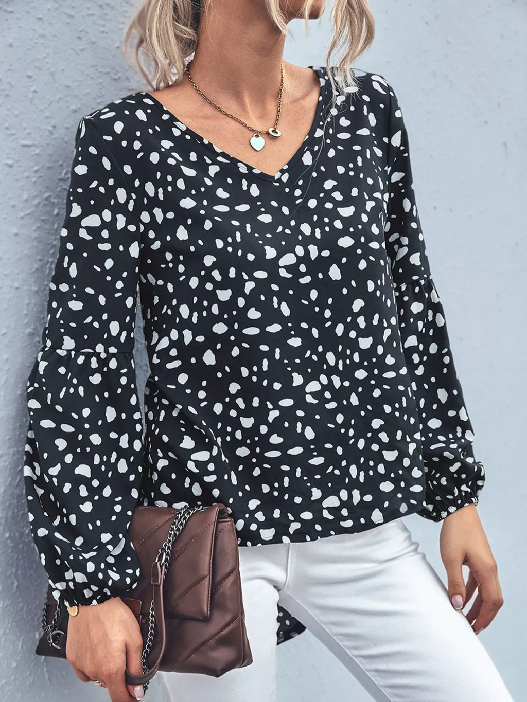 Animal Print V-Neck Blouse