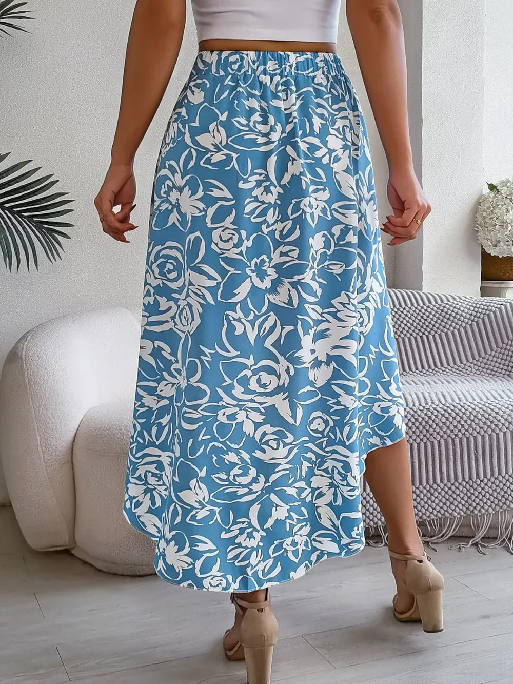 Printed High-Waist Skirt With High-Low Hem - Southern Shores Clothing