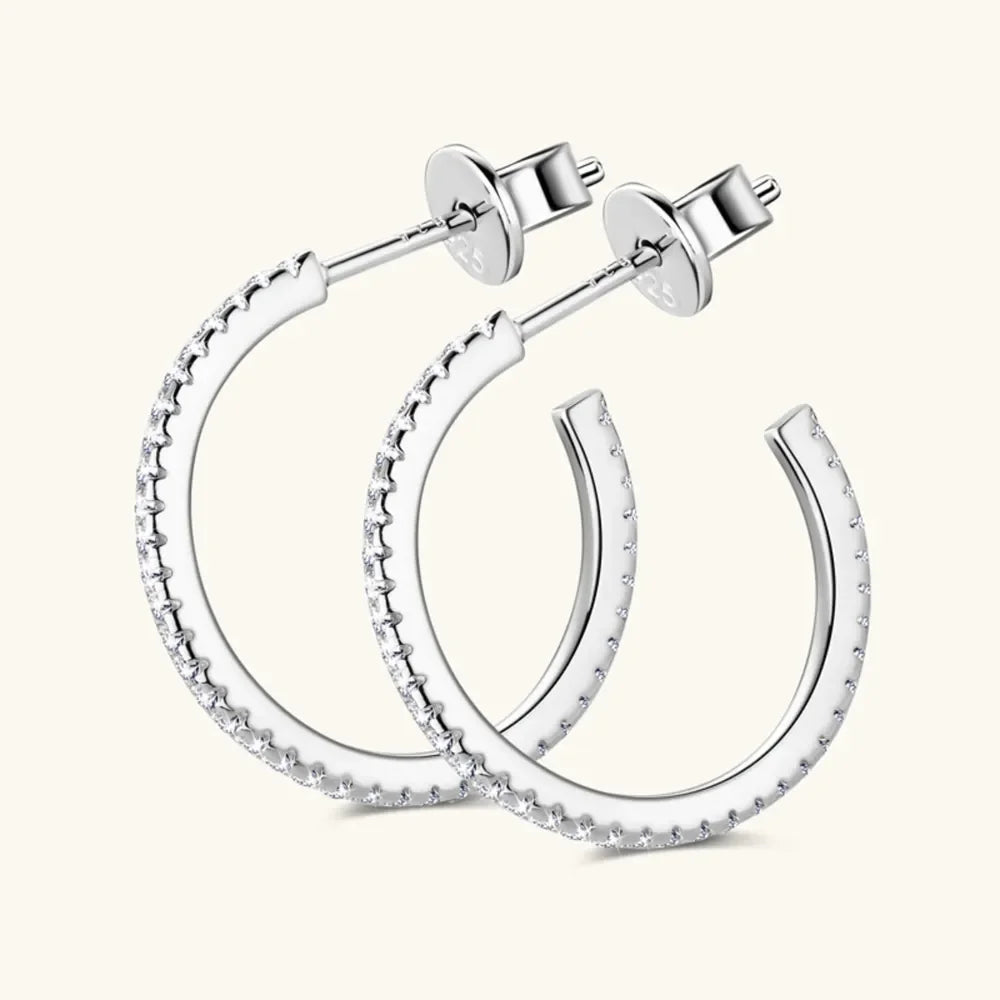 Inlaid Moissanite Gold-Plated Sterling Silver C-Hoop Earrings - Southern Shores Clothing