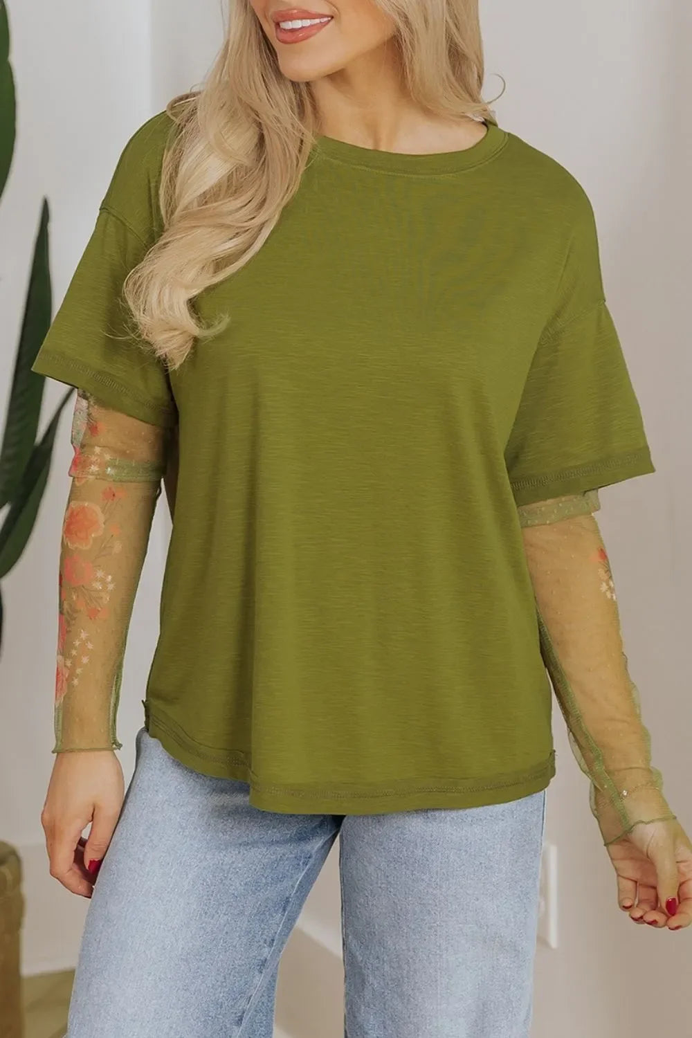 Round Neck Mesh Long Sleeve T-Shirt - Southern Shores Clothing