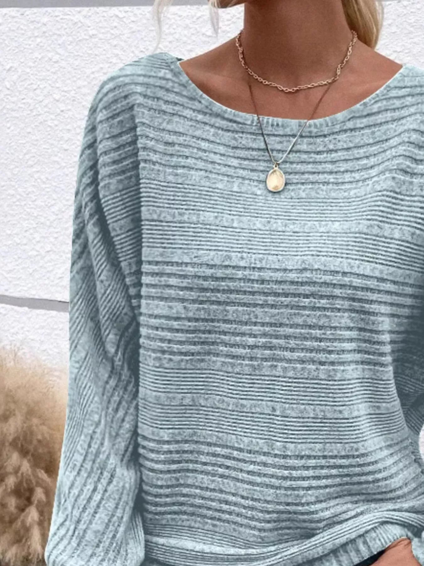Ribbed Round-Neck Long-Sleeve T-Shirt With Slight Stretch - Southern Shores Clothing