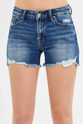 Low Rise Distressed Denim Shorts With Stretch - Southern Shores Clothing