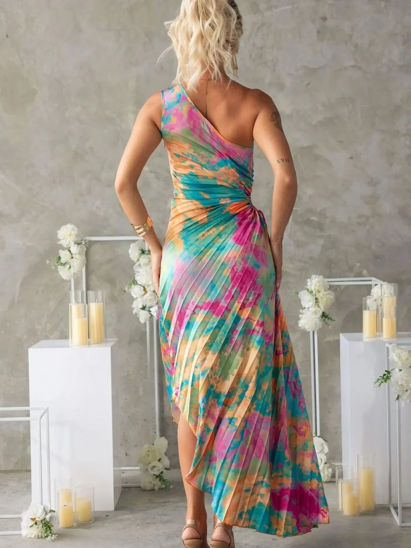 Printed One Shoulder Asymmetrical Bayside Maxi Dress - Southern Shores Clothing