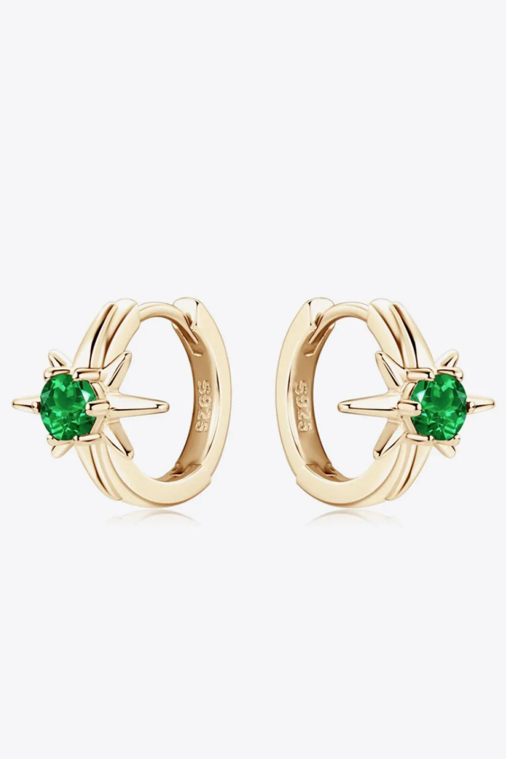 Lab-Grown Emerald Sterling Silver Huggie Earrings - Southern Shores Clothing