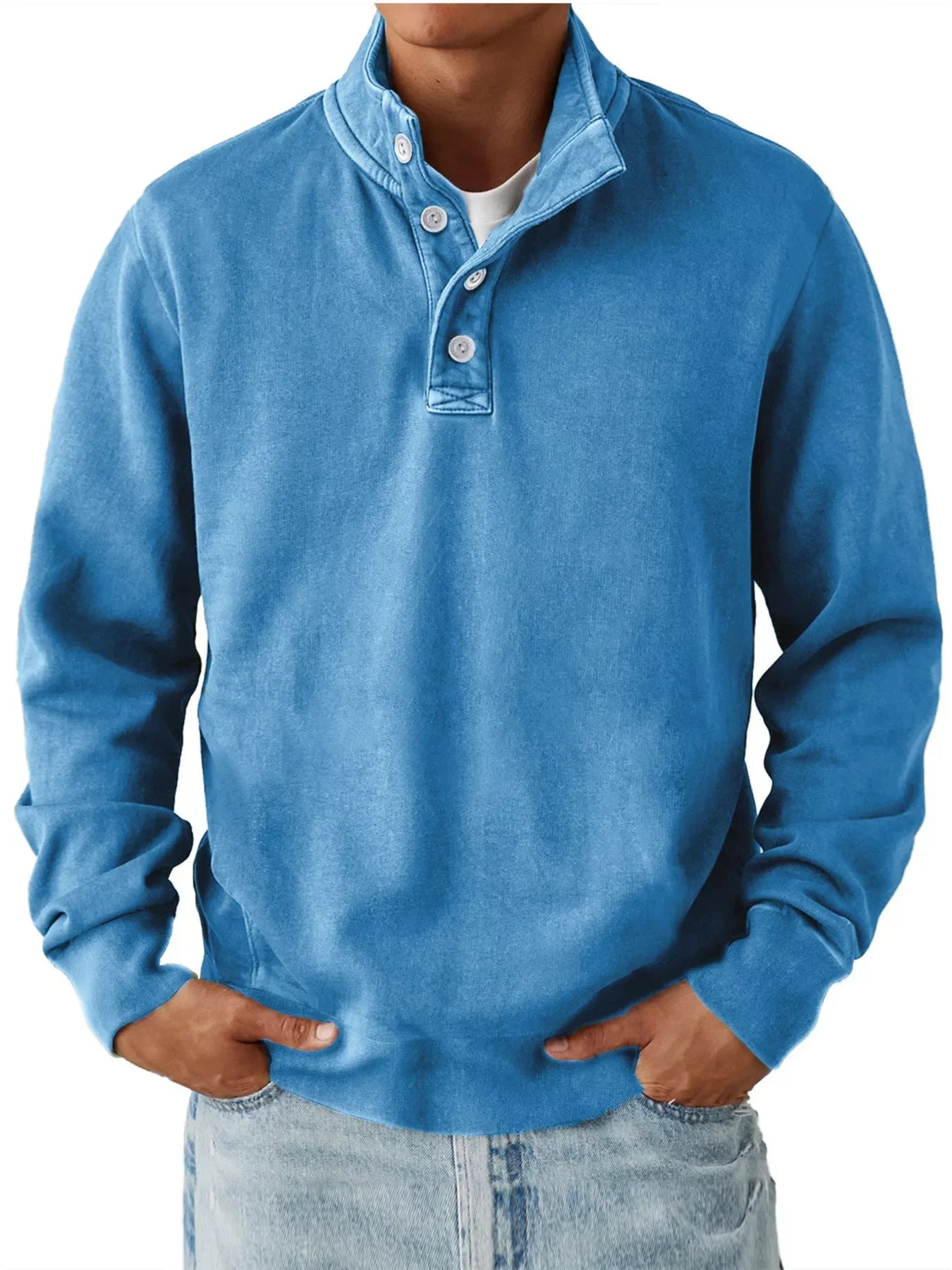 Button Detail Long Sleeve Sweatshirt Cotton Blend