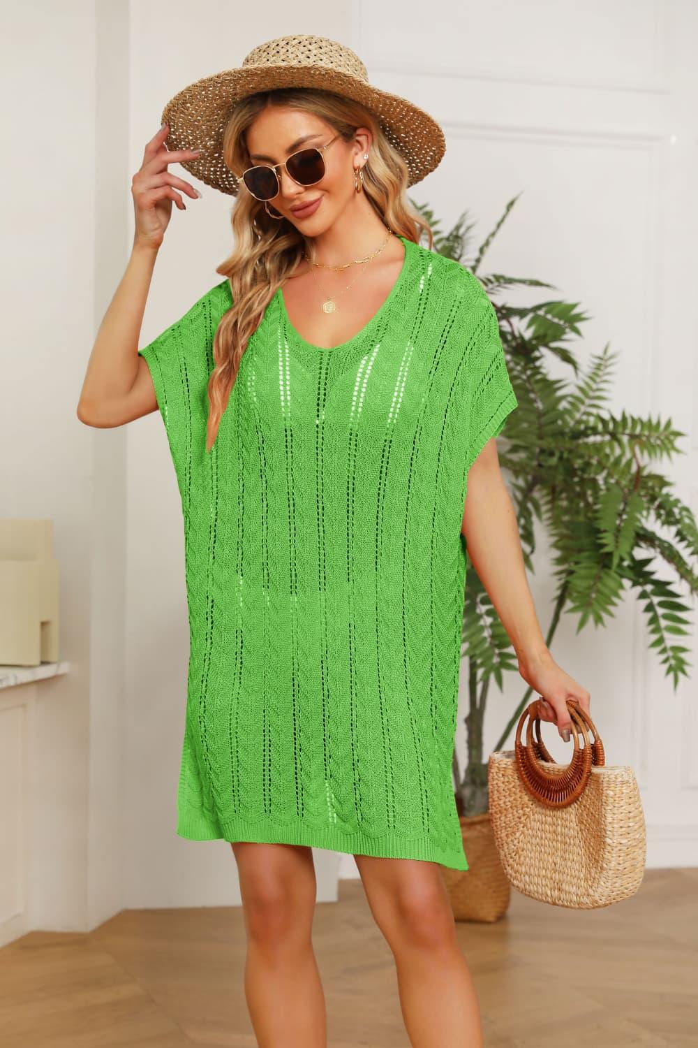 Openwork Side Slit Knit Dress for Casual Beachwear - Southern Shores Clothing