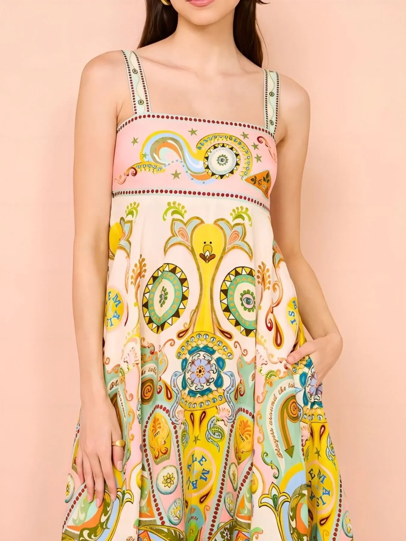 Paisley Print Square Neck Dress With Pockets And Smocked Bodice - Southern Shores Clothing