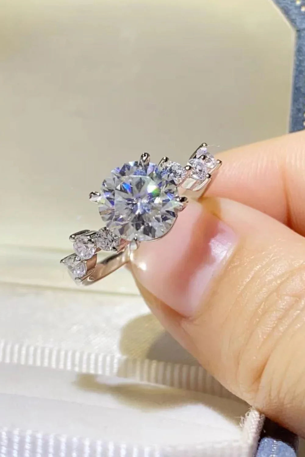 2 Carat Moissanite Platinum Plated Sterling Silver Ring - Southern Shores Clothing