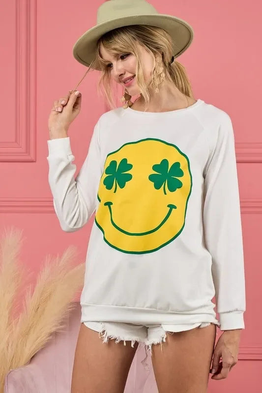Smiley Face Graphic Round Neck Long Sleeve Top - Southern Shores Clothing