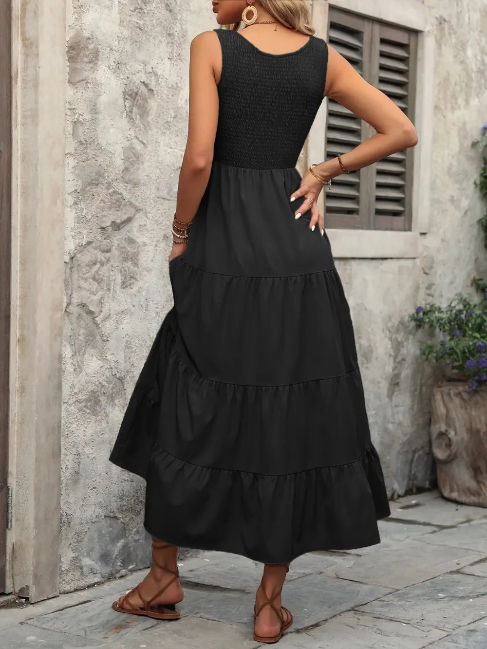 Smocked Scoop Neck Sleeveless Tank Dress - Southern Shores Clothing