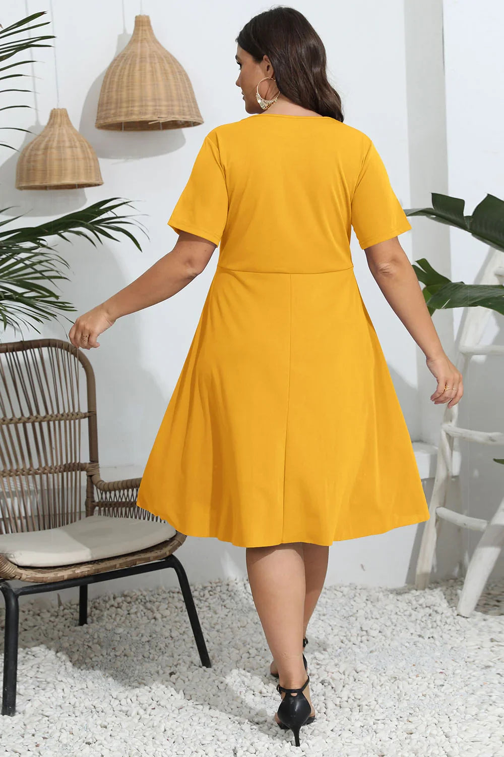 Plus Size Round Neck Openwork Dress - Southern Shores Clothing