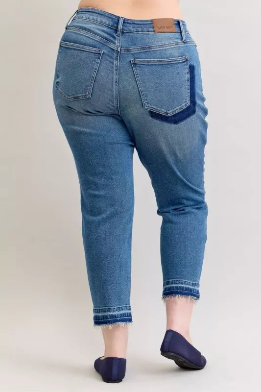 Plus Size Destroyed Jeans Mid Rise Patchwork Denim - Southern Shores Clothing