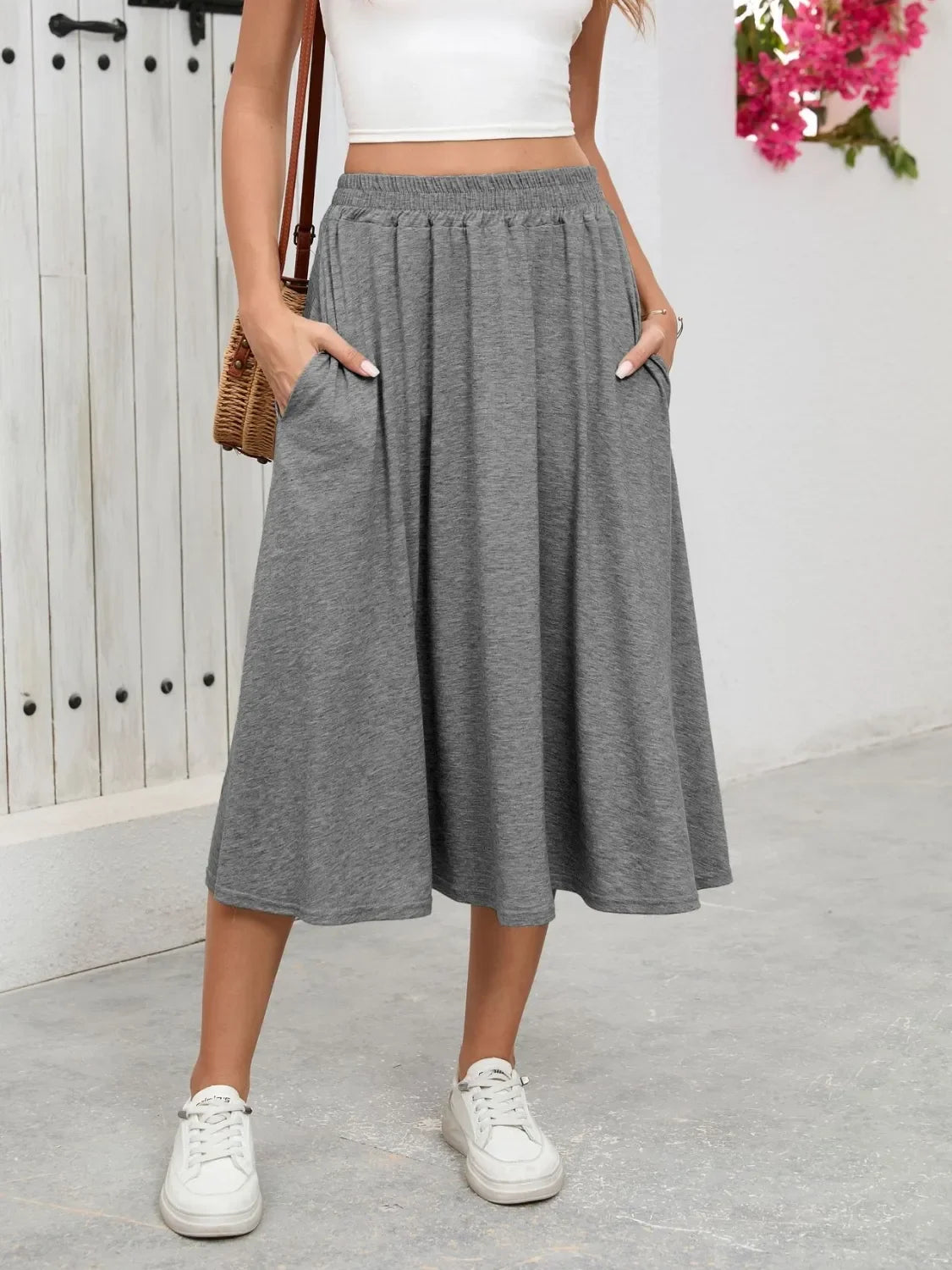 Relaxed Fit Elastic Waist Skirt With Pockets - Southern Shores Clothing