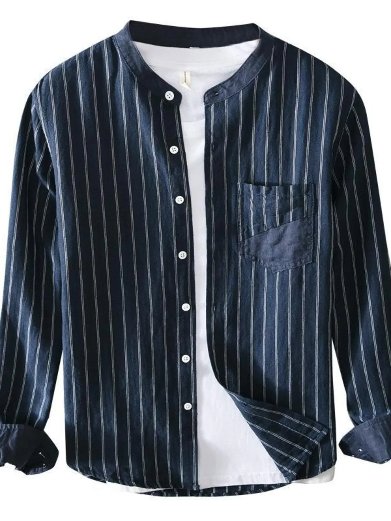 Plus Size Striped Long Sleeve Cotton Blend Shirt - Southern Shores Clothing