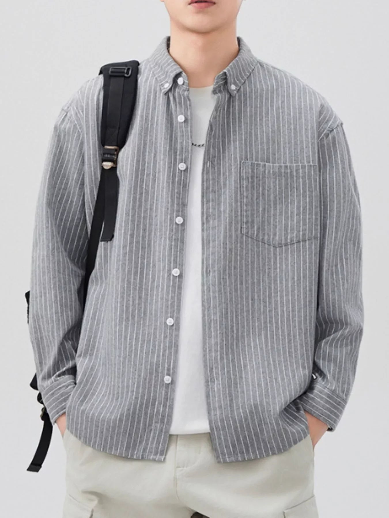 Plus Size Striped Button Up Cotton Shirt - Southern Shores Clothing