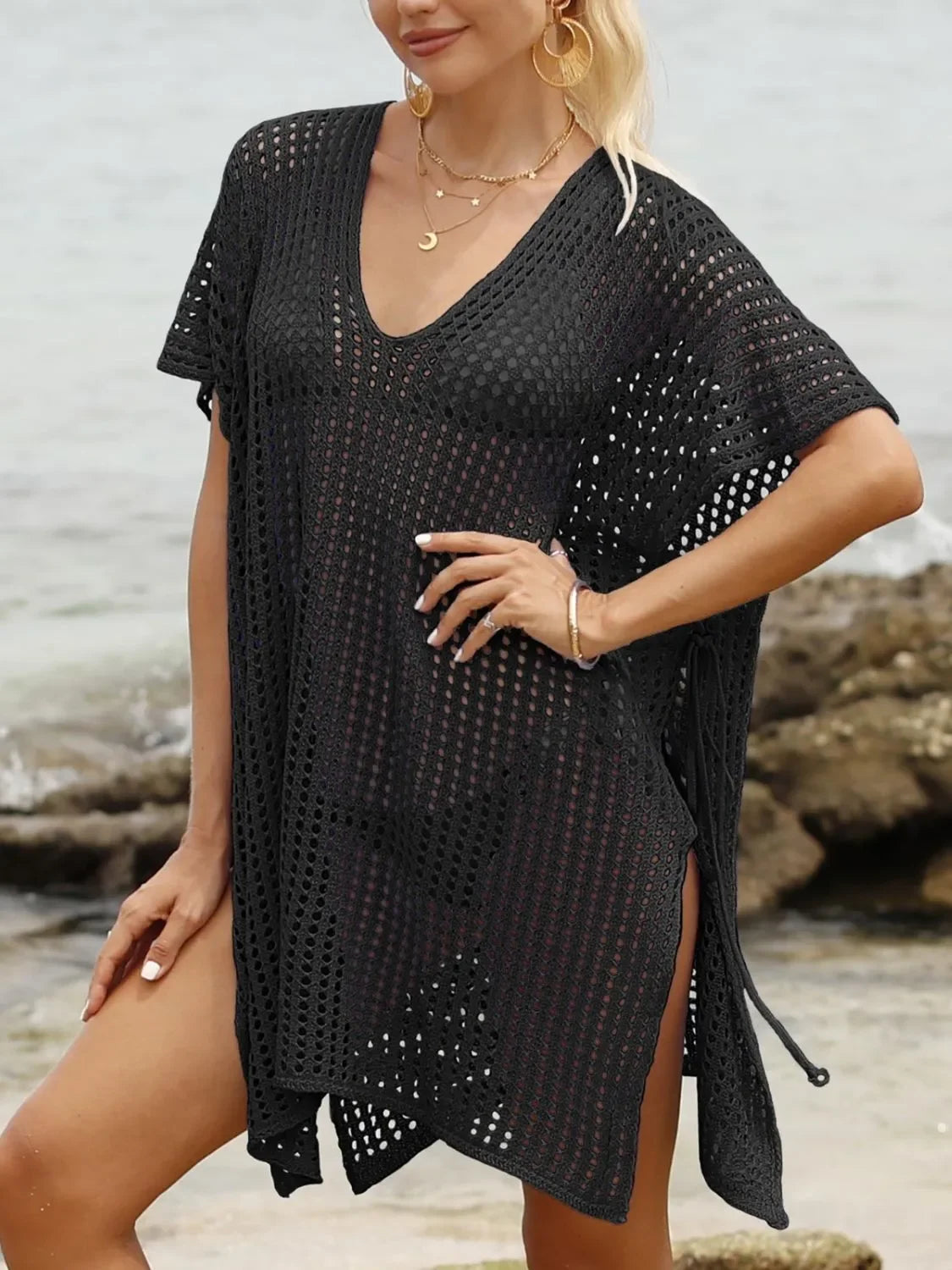 V-Neck Side Tied Swimwear Cover-Up One Size - Southern Shores Clothing