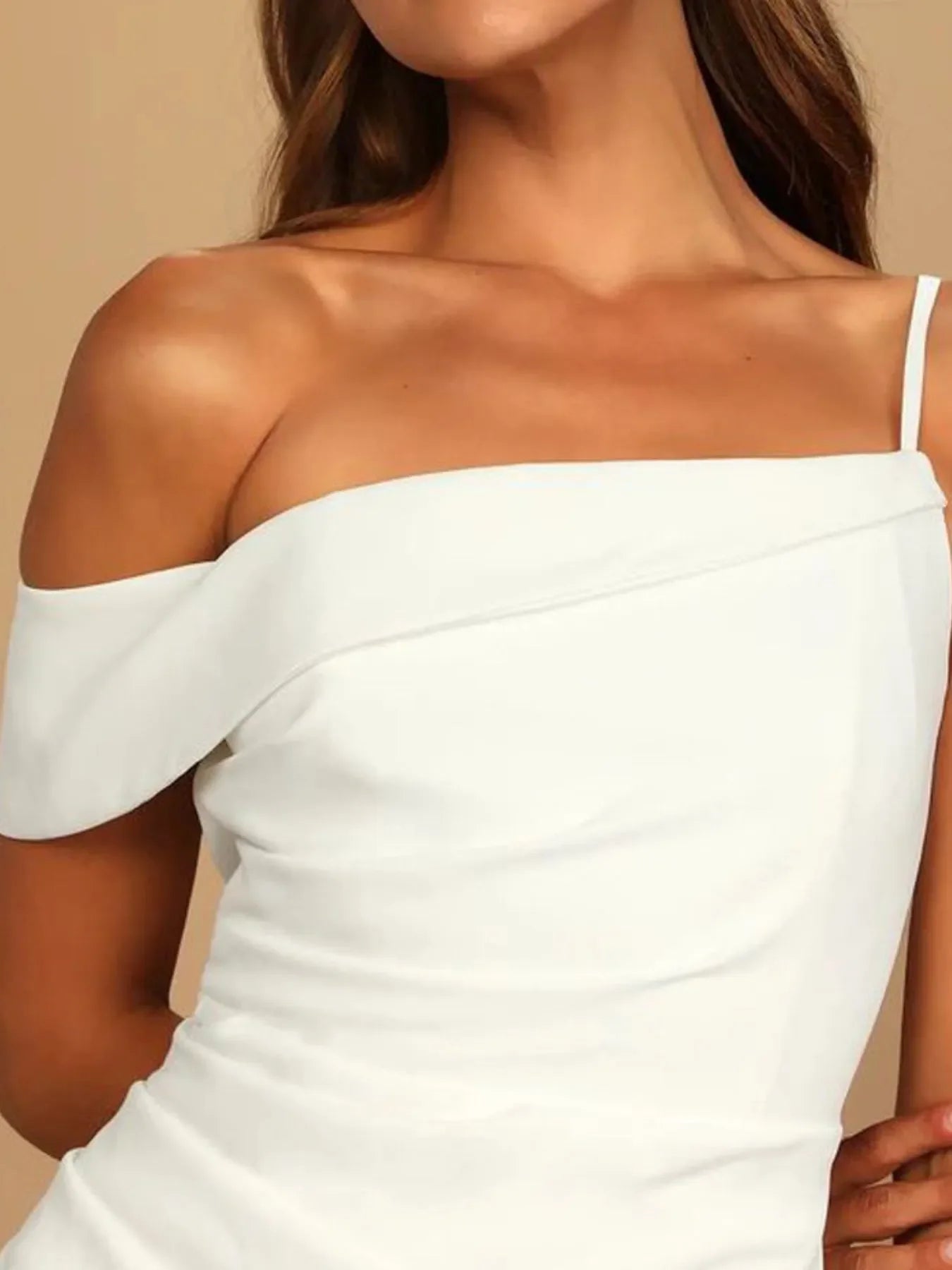 Split Asymmetrical Neck Midi Dress With Slit - Southern Shores Clothing
