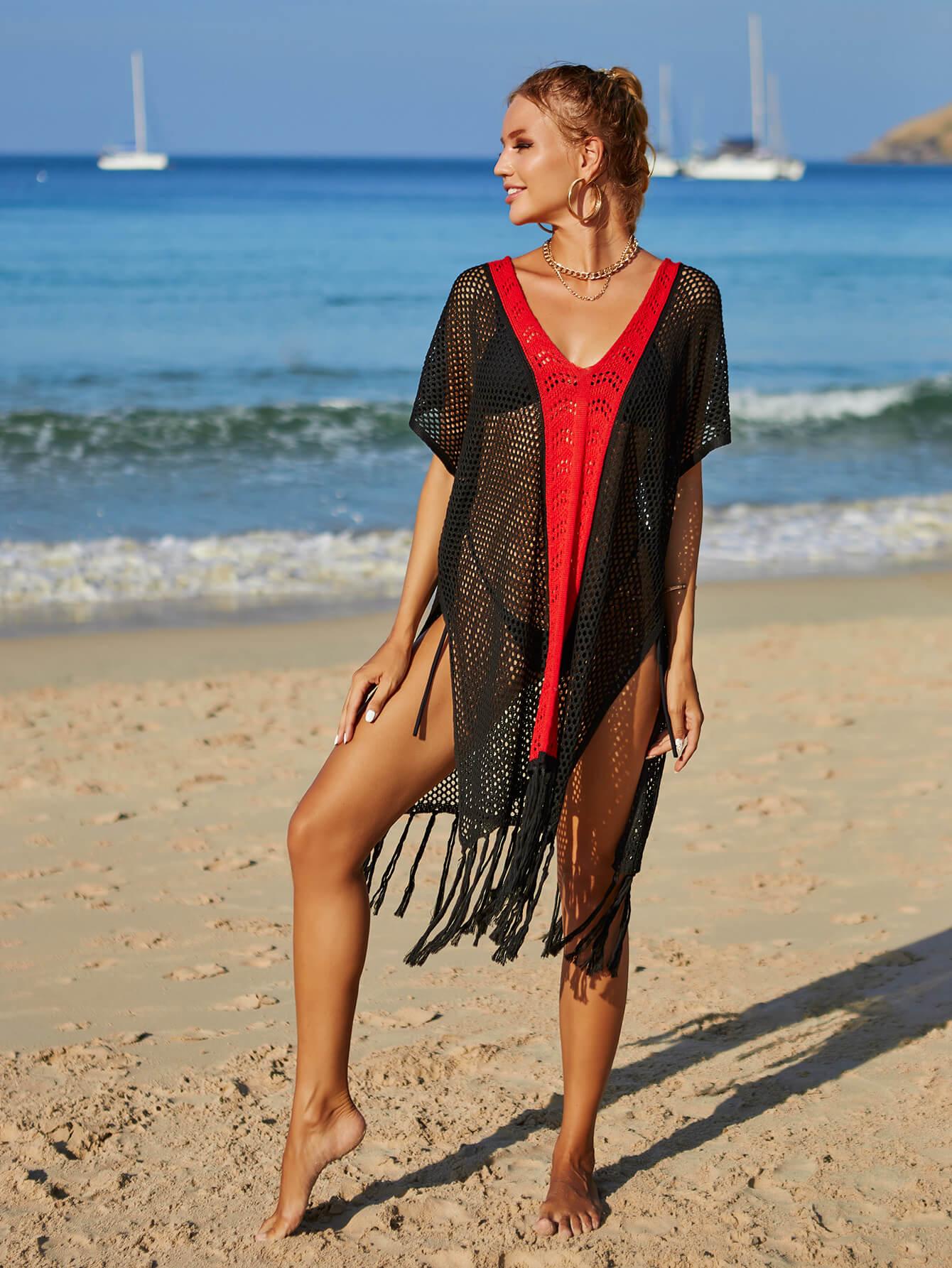 Angel Wings Openwork Fringe Cover-Up Dress One Size - Southern Shores Clothing