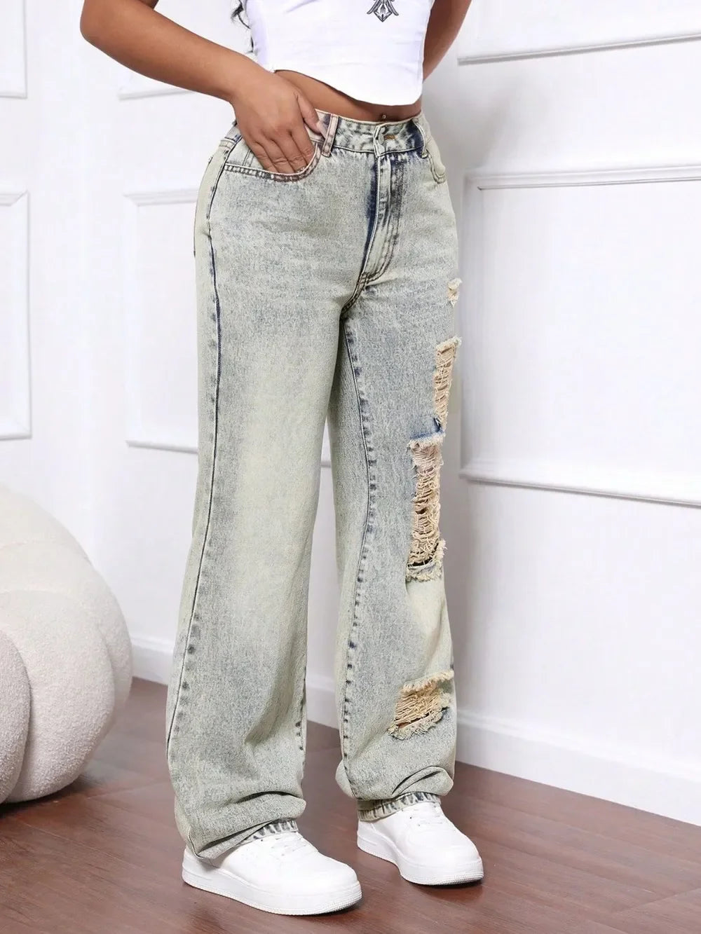 Beach Inspired Distressed High Waist Denim Jeans - Southern Shores Clothing