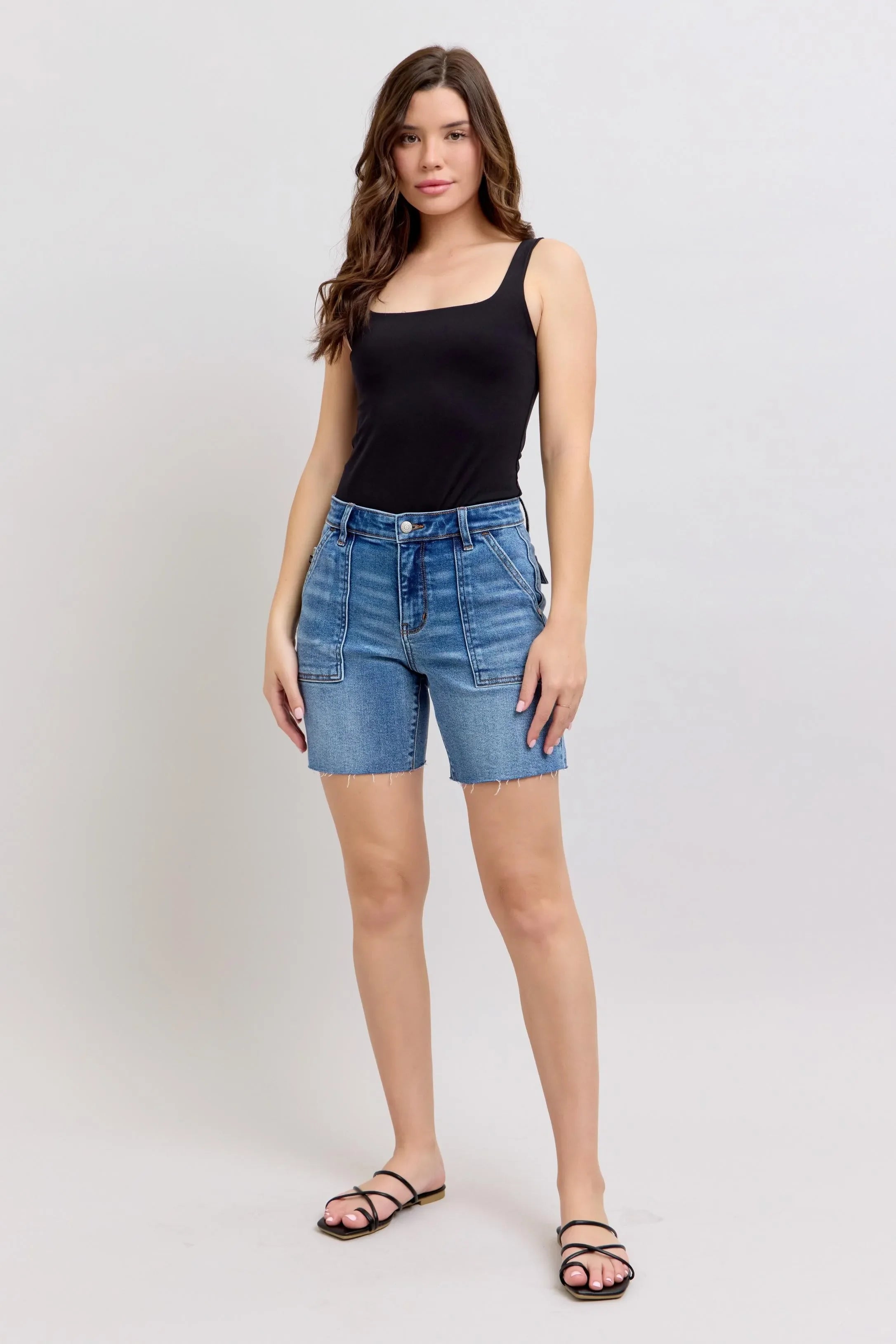 Plus Size Mid Rise Bermuda Shorts With Back Flap Pockets - Southern Shores Clothing