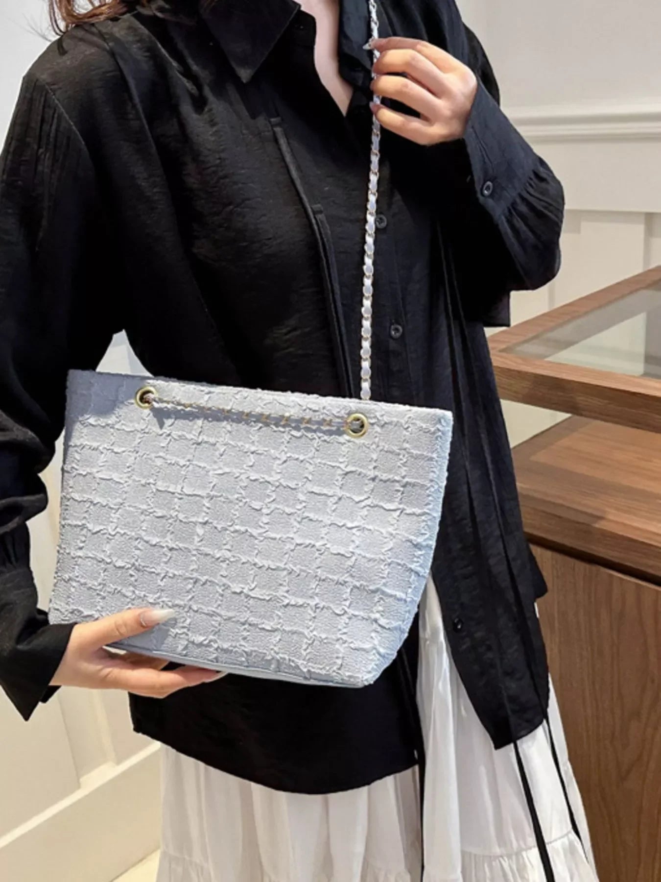 Classic Tweed Chain Shoulder Bag Polyester - Southern Shores Clothing