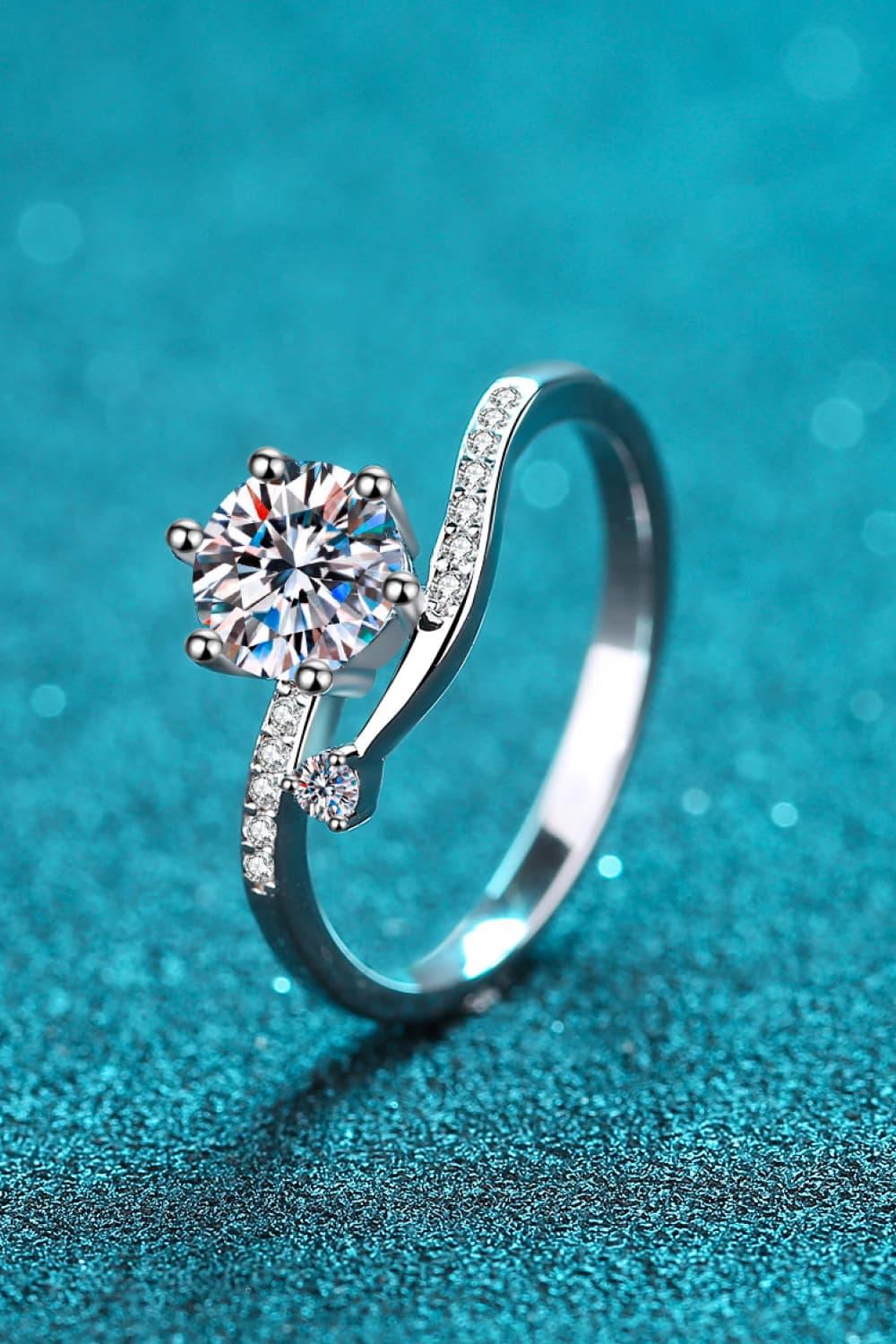 1 Ct Moissanite Rhodium-Plated Sterling Silver Bypass Ring - Southern Shores Clothing