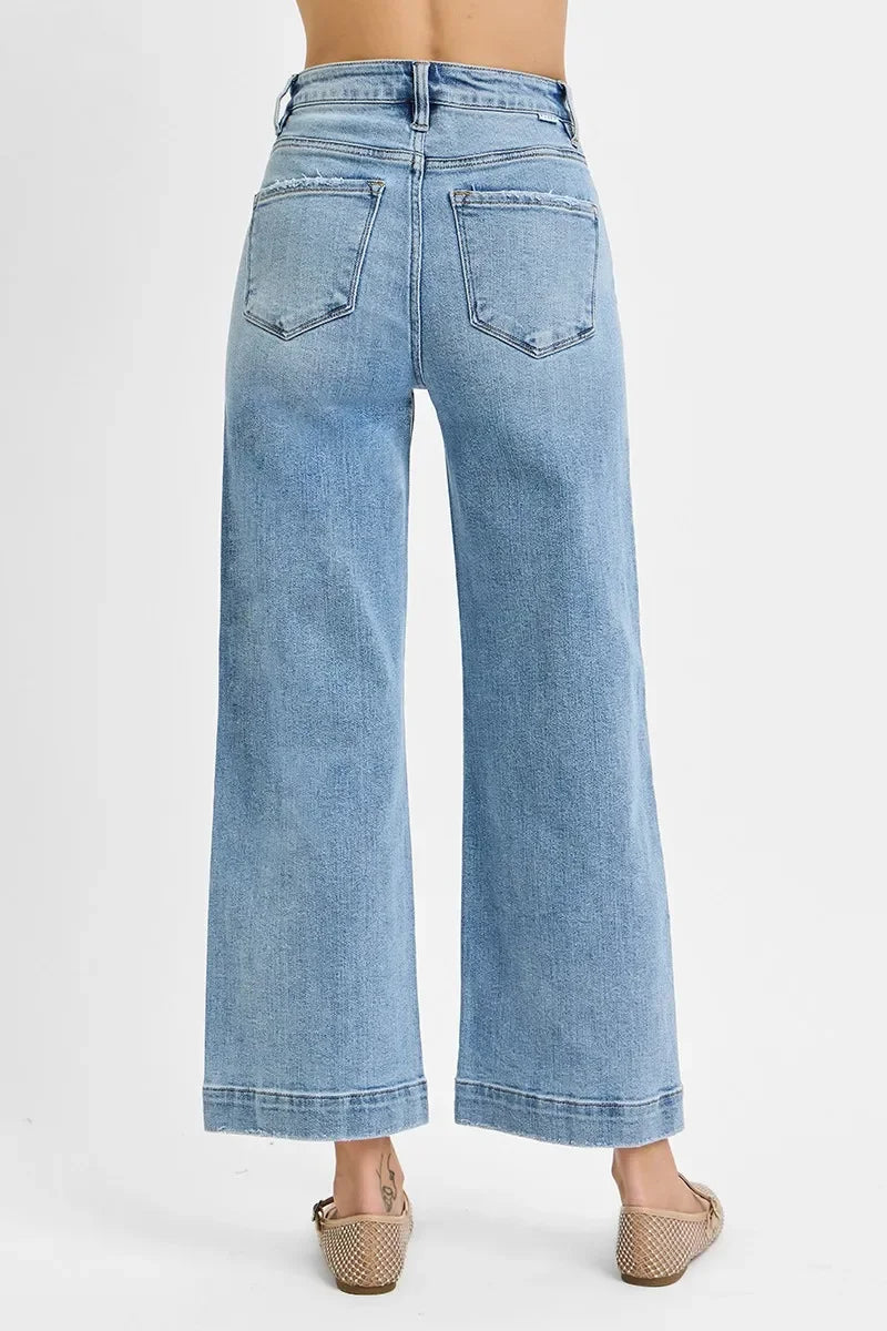 Plus Size High Rise Crop Wide Leg Denim Jeans - Southern Shores Clothing