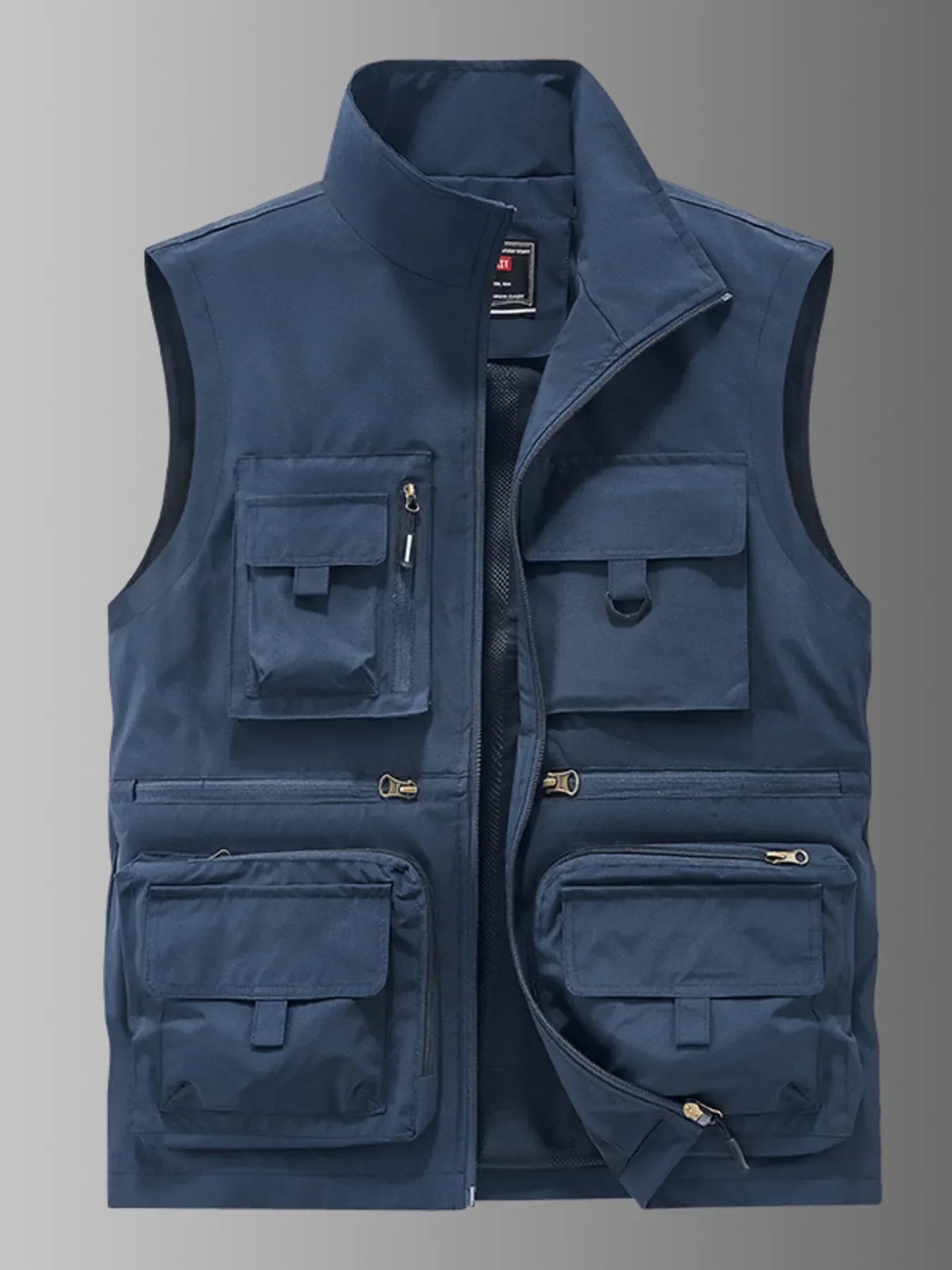 Plus Size Multi Pocket Polyester Utility Vest With Zipper - Southern Shores Clothing