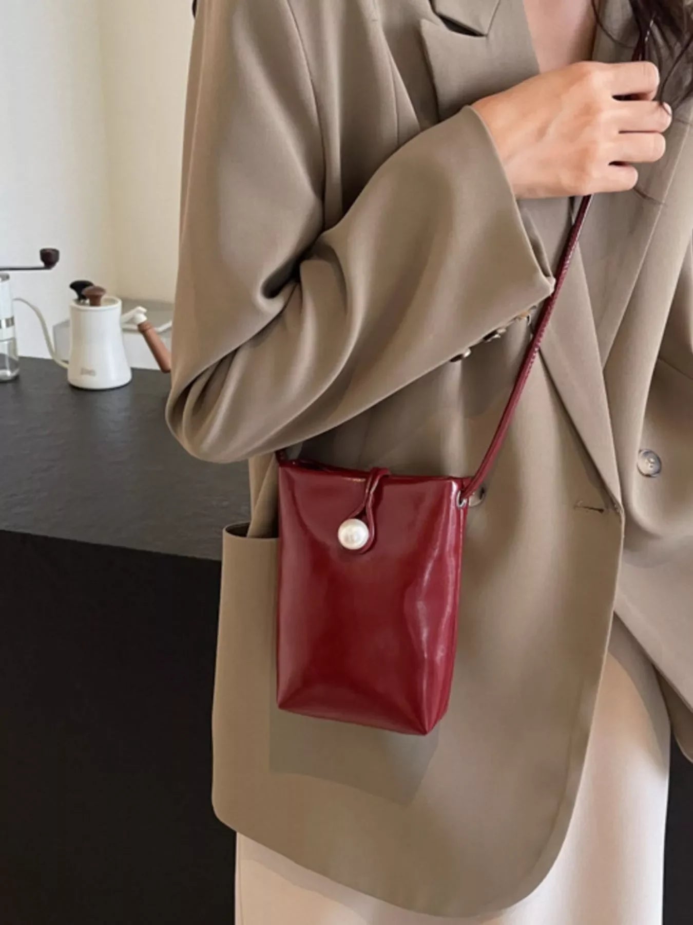 Pearl Decor Faux Leather Crossbody Bag Classic - Southern Shores Clothing