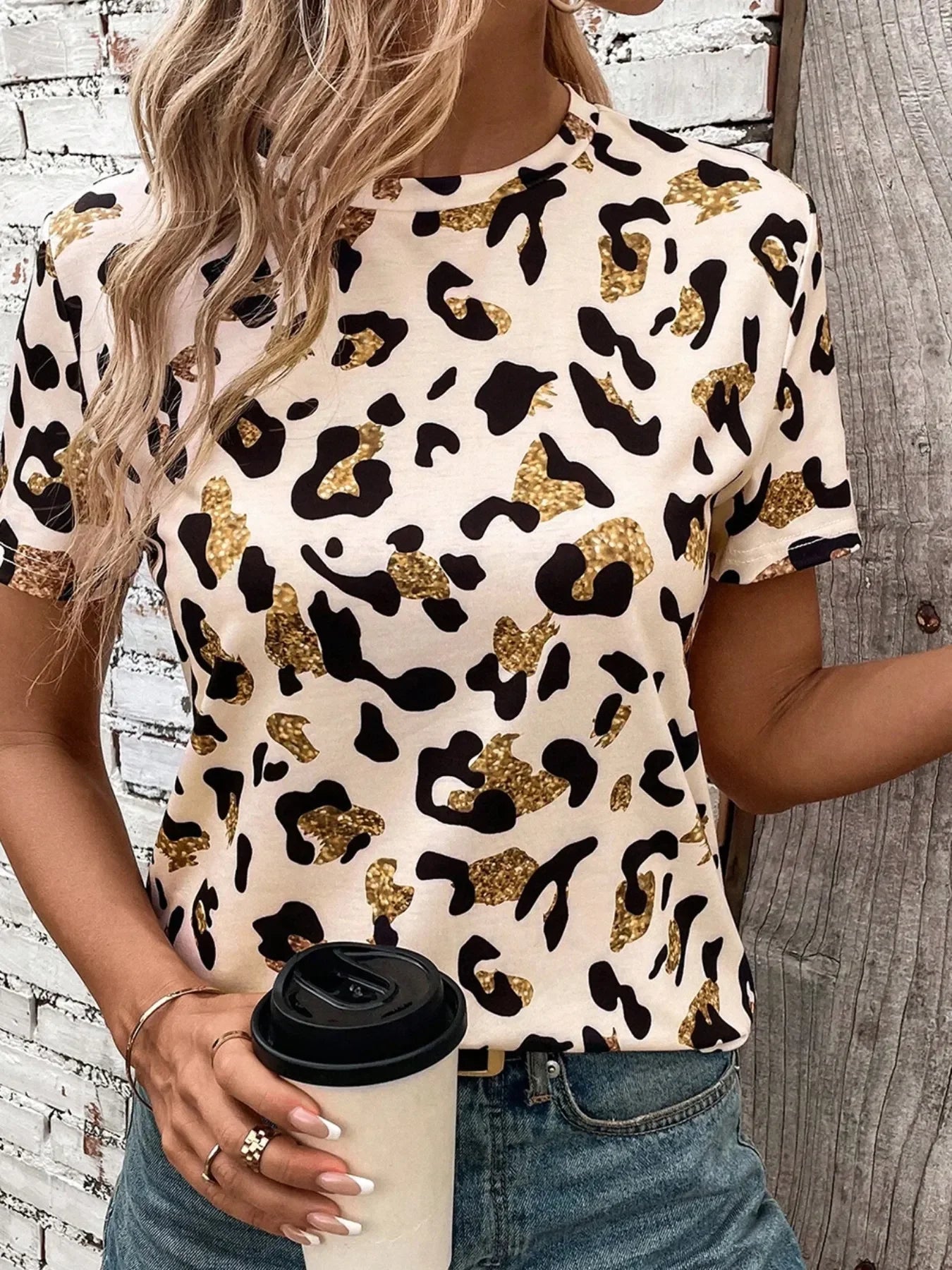 Leopard Print Slightly Stretchy Short Sleeve T Shirt - Southern Shores Clothing