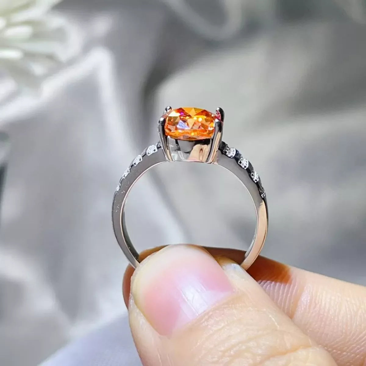 Three Carat Moissanite Oval Ring In Sterling Silver Band - Southern Shores Clothing
