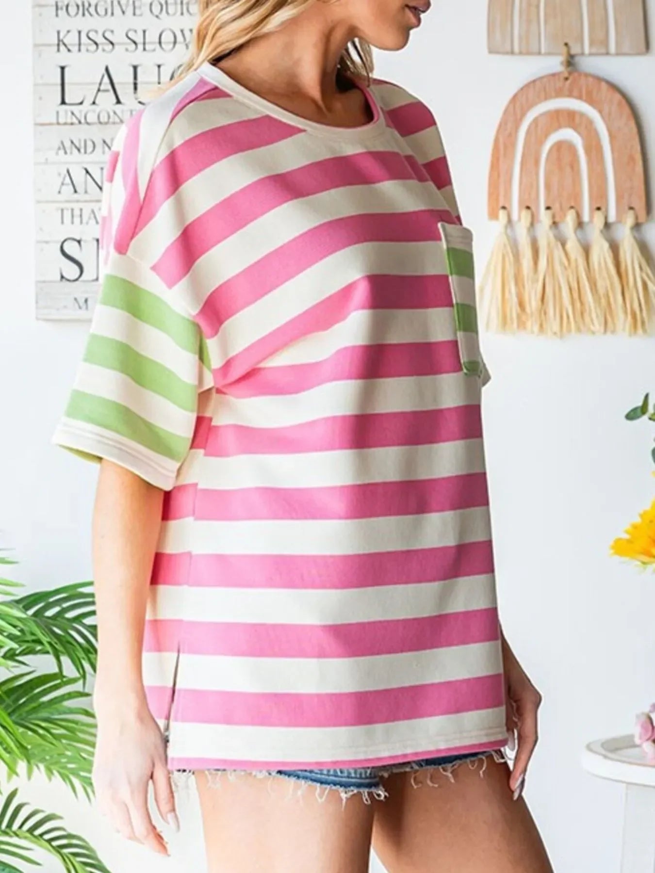 Flawless Fit Oversized Striped Short Sleeve Pocket T Shirt - Southern Shores Clothing