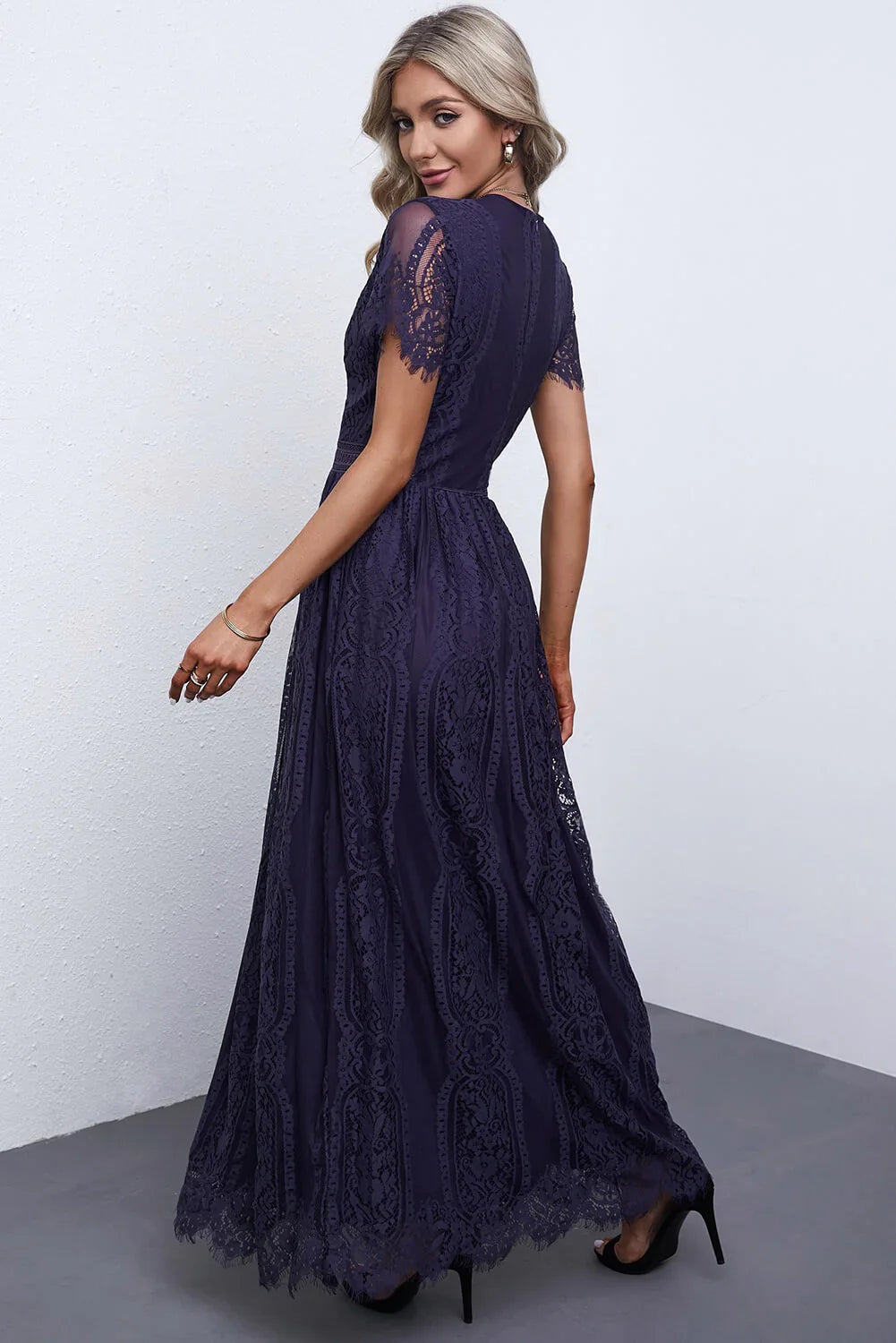Scalloped Trim Lace Plunge Dress - Southern Shores Clothing